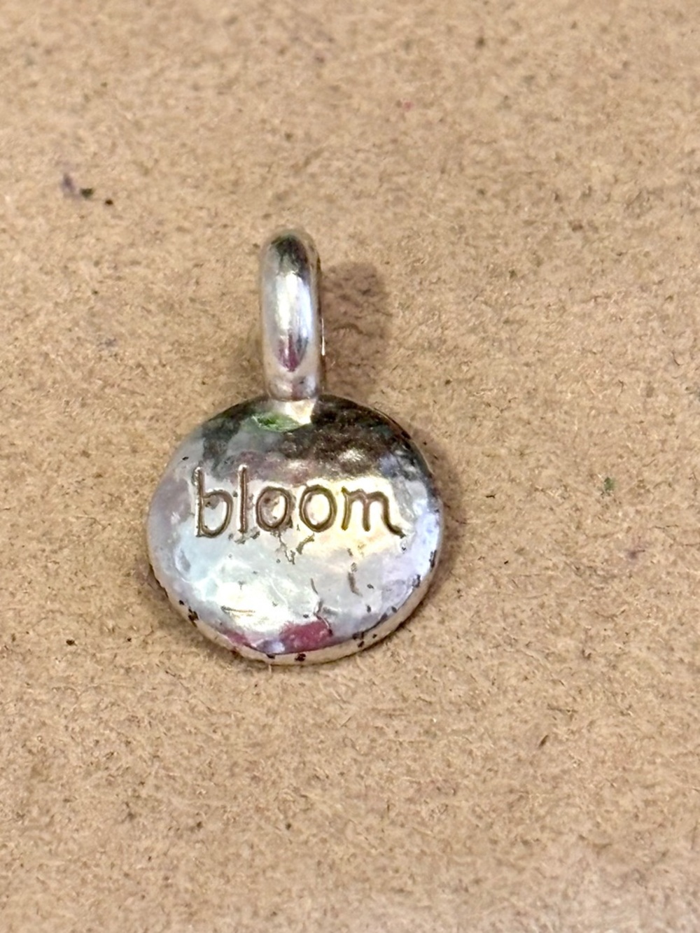 Brighton Bloom Token charm Raised flower Hammered silver Engraved Retired - Picture 3 of 8